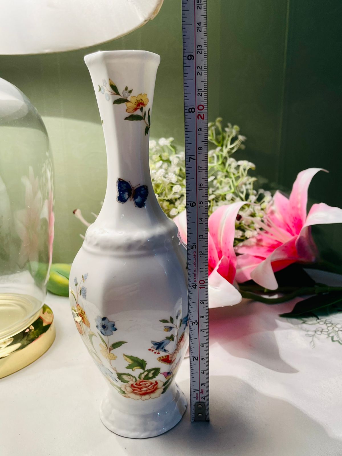 Aynsley Cottage Garden Bone China Butterfly & Floral Vase 9 in