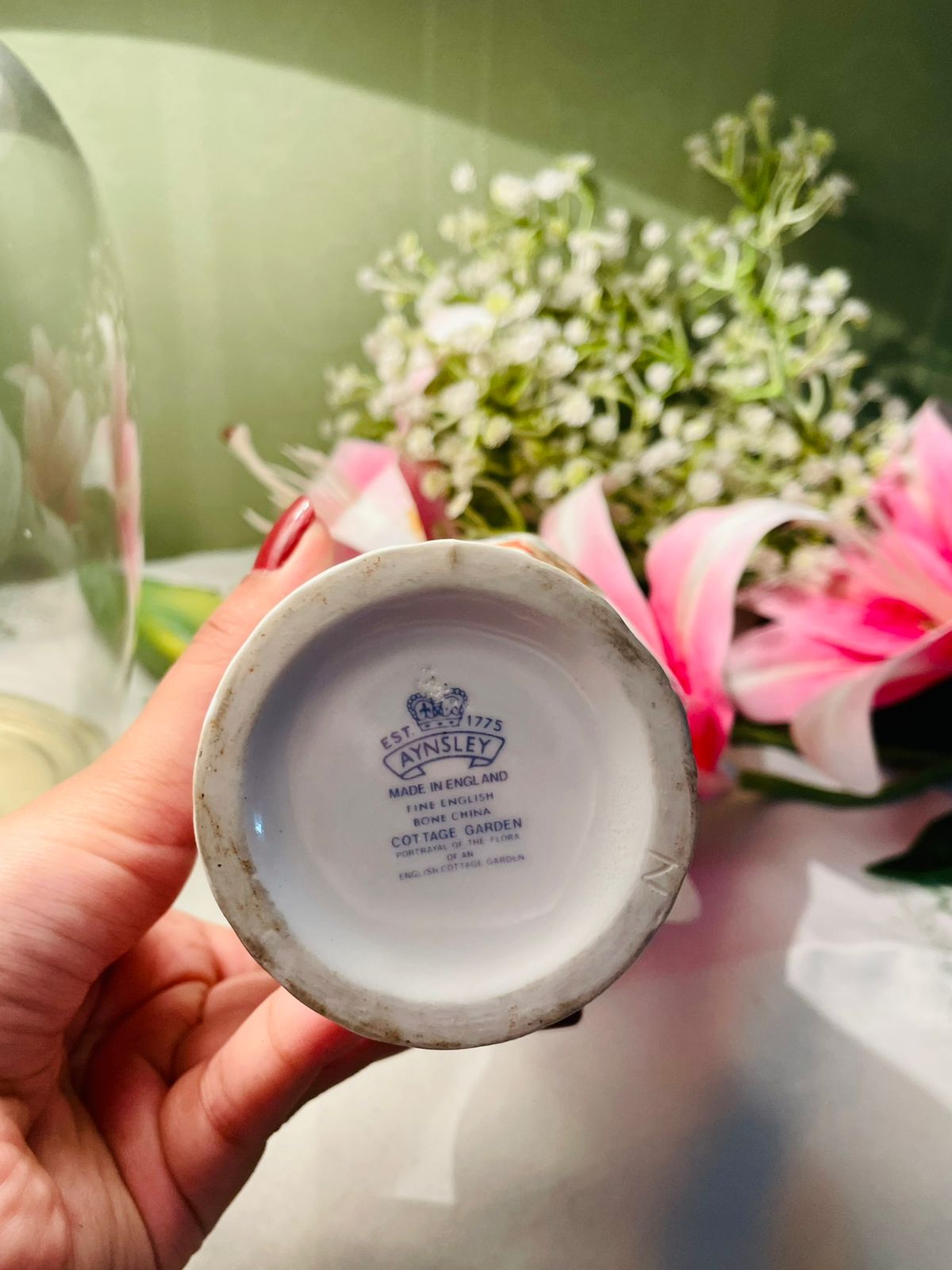 Aynsley Cottage Garden Bone China Butterfly & Floral Vase 9 in