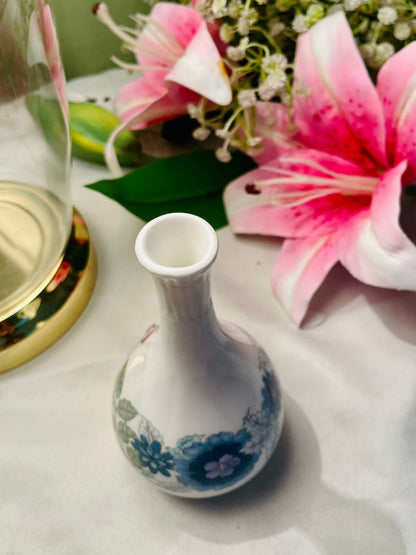 Vintage White Blue Floral Bud Vase 5 in