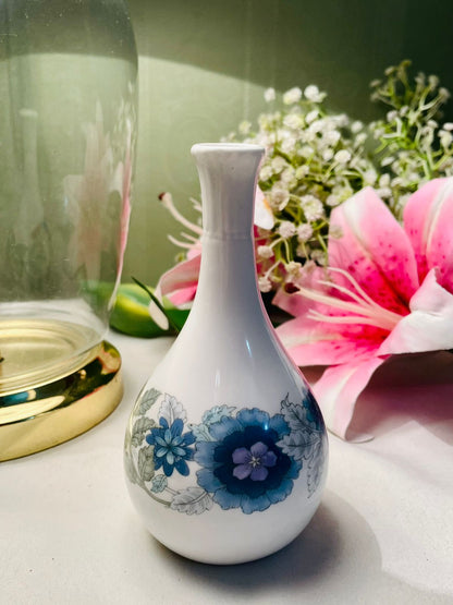 Vintage White Blue Floral Bud Vase 5 in