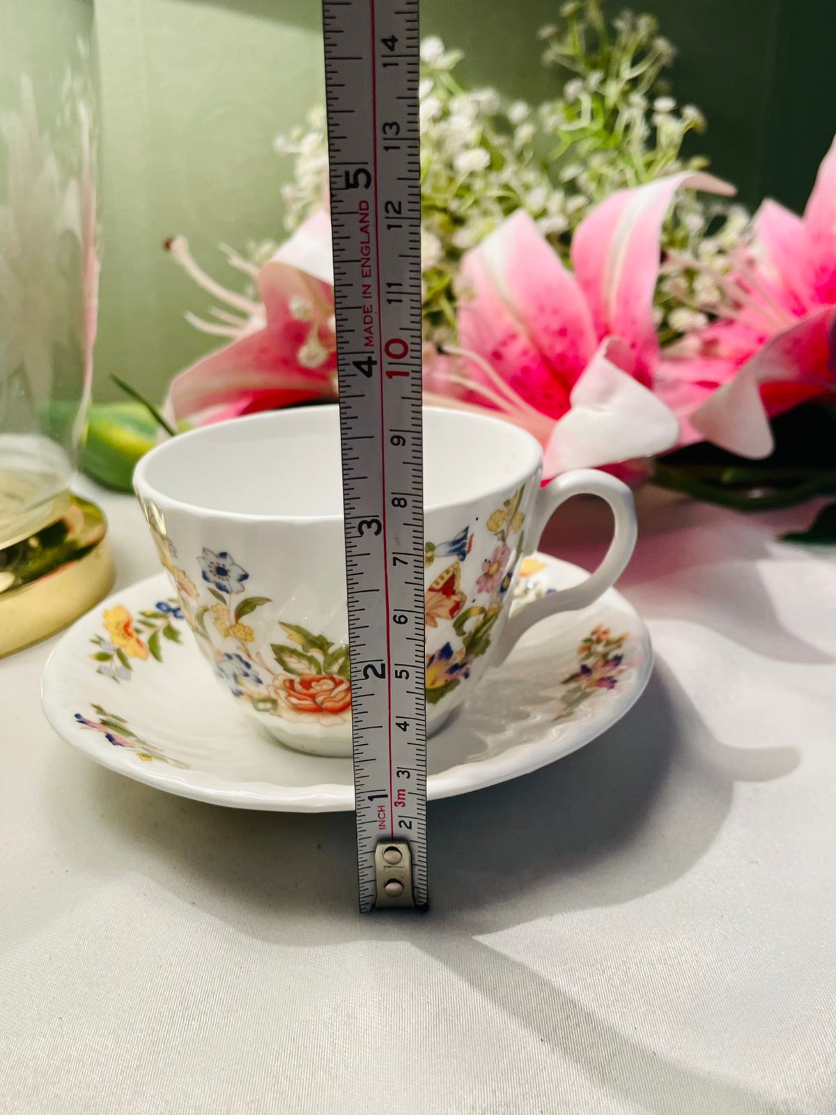 Aynsley Floral Teacup & Saucer Set White Multicolour 2 Piece