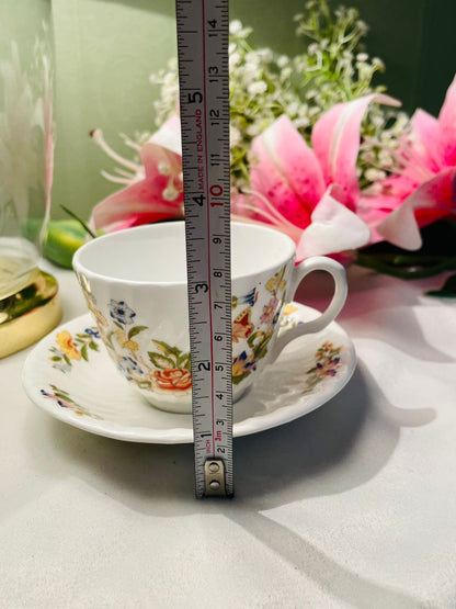 Aynsley Floral Teacup & Saucer Set White Multicolour 2 Piece