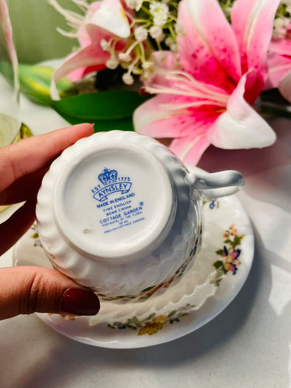 Aynsley Floral Teacup & Saucer Set White Multicolour 2 Piece