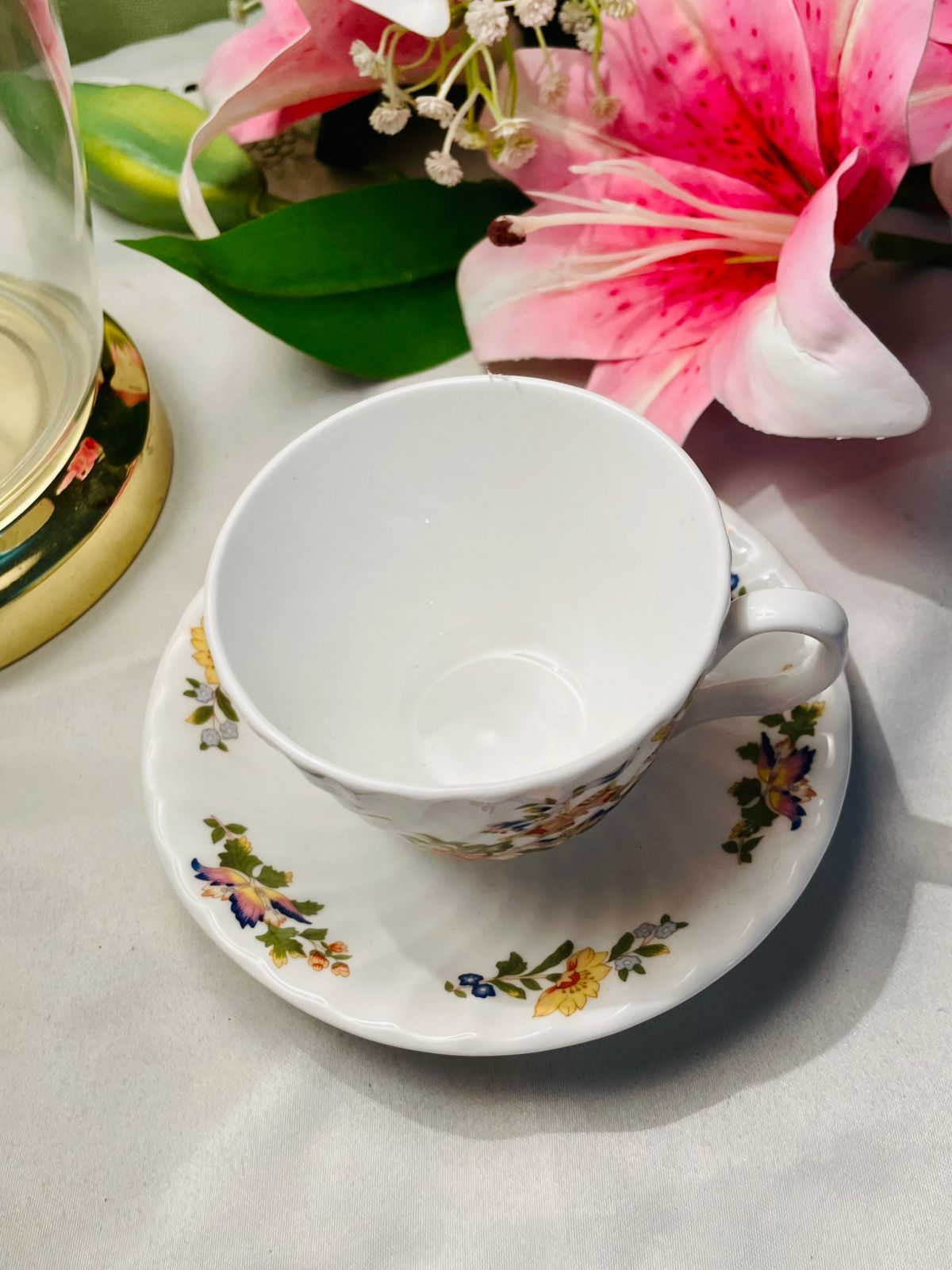 Aynsley Floral Teacup & Saucer Set White Multicolour 2 Piece
