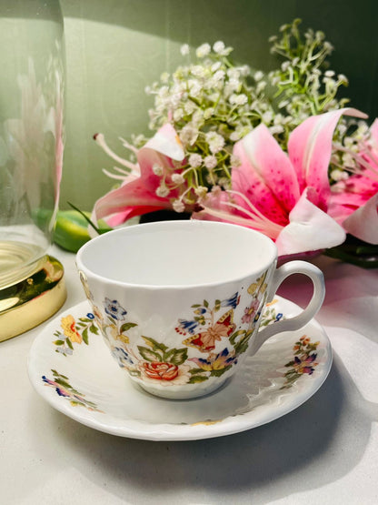 Aynsley Floral Teacup & Saucer Set White Multicolour 2 Piece