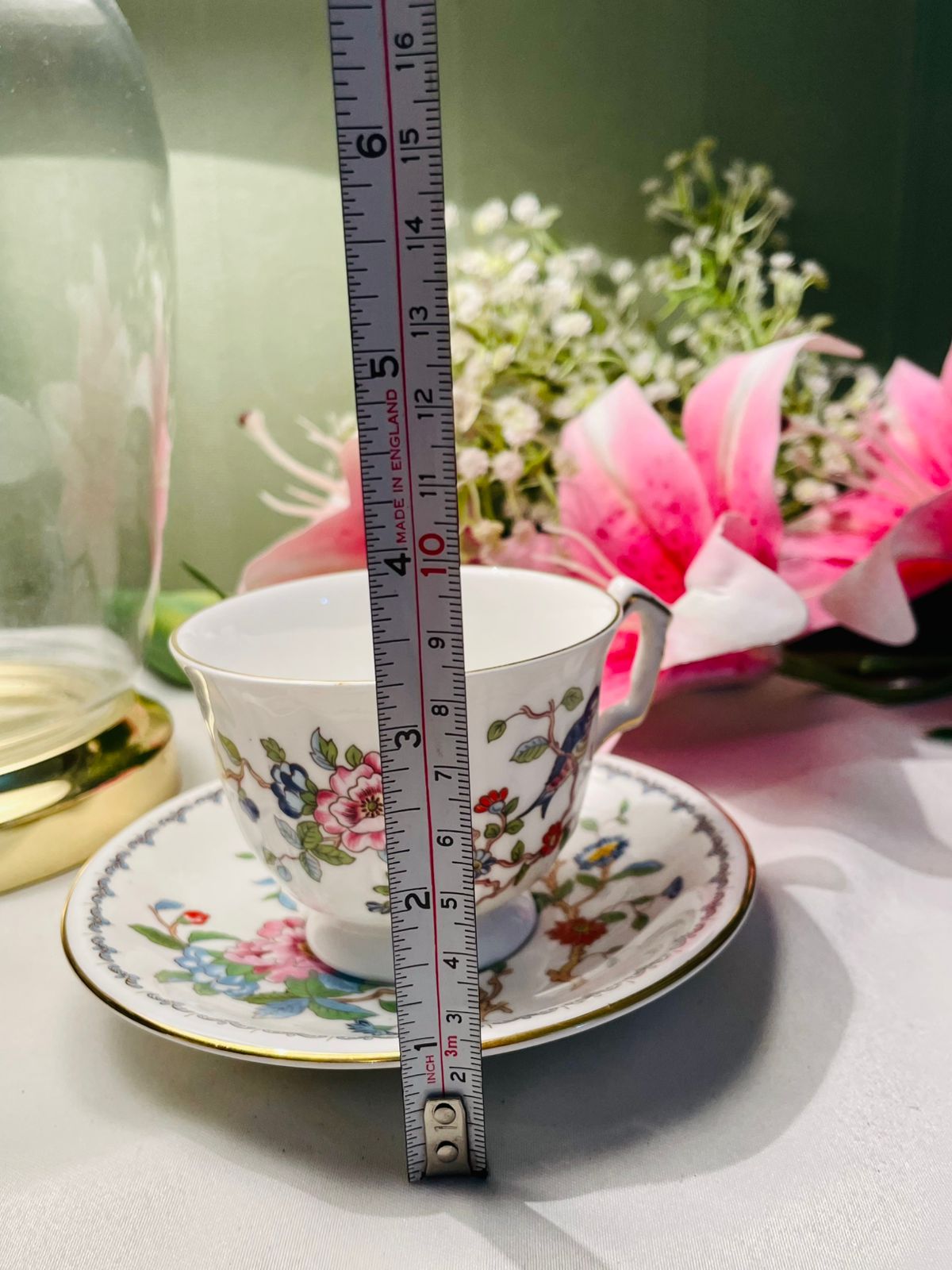 Aynsley Floral Bird Teacup & Saucer Gold Trim 2 Piece