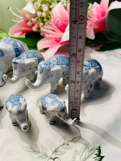 RARE FIND Set of 8 Blue & White Elephant Figurines