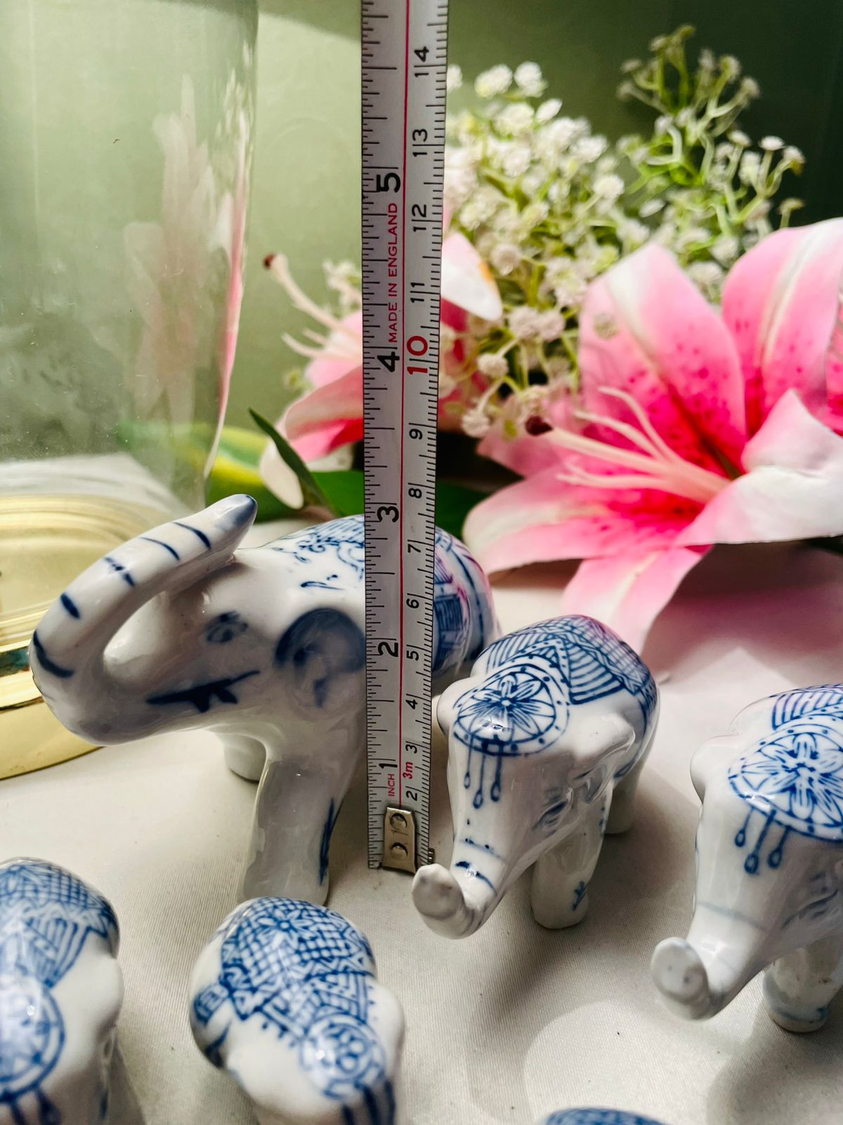 RARE FIND Set of 8 Blue & White Elephant Figurines