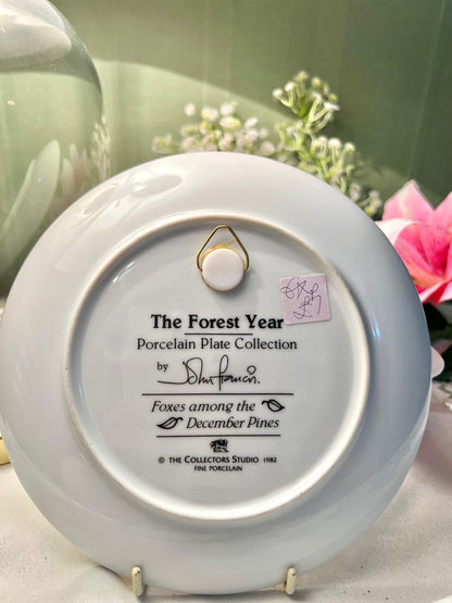 John Francis Foxes December Pines Porcelain Wall Plate 18cm