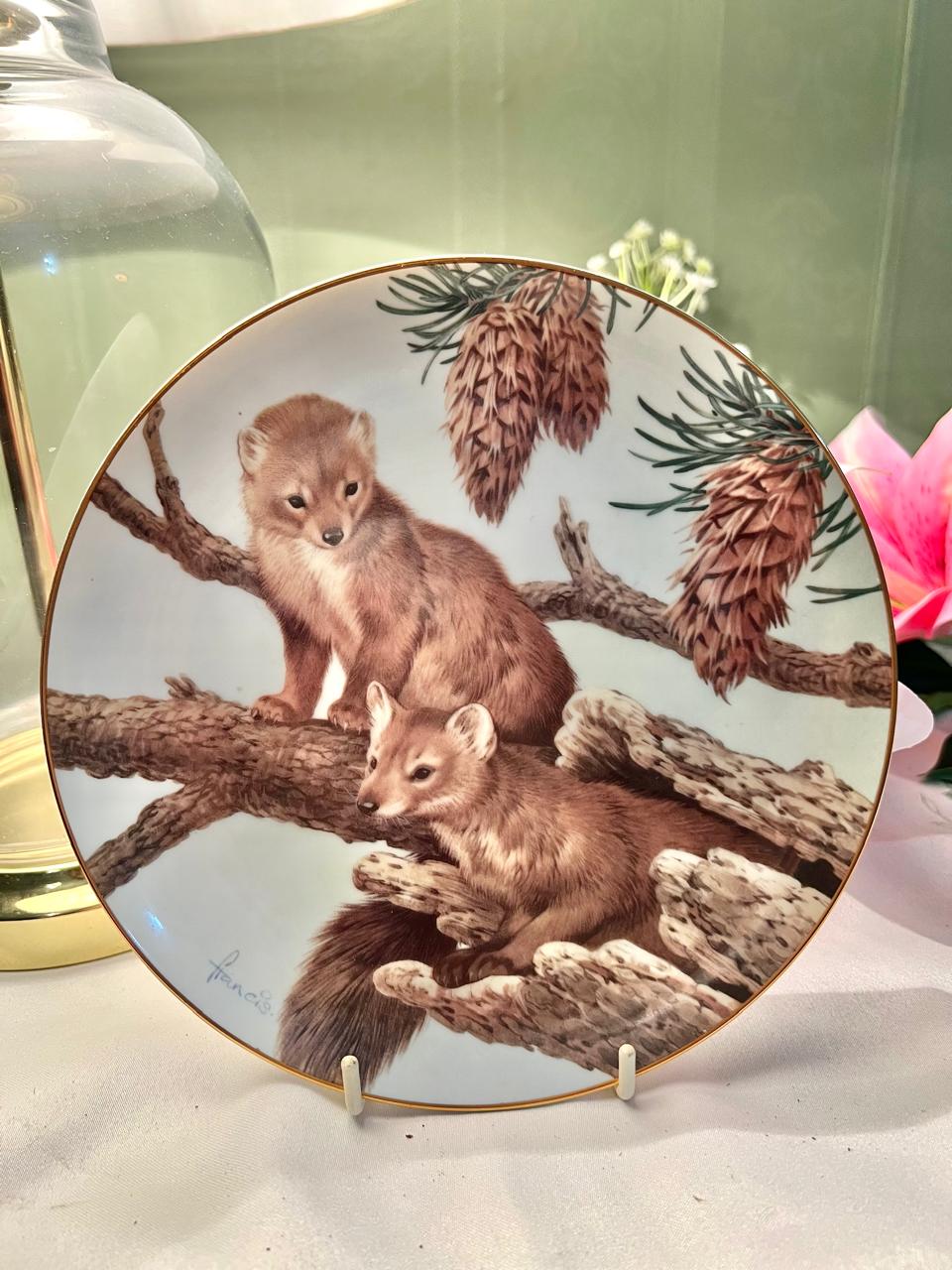 John Francis Pine Martens February Perch Porcelain Plate 16cm