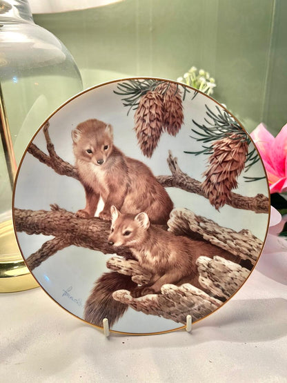 John Francis Pine Martens February Perch Porcelain Plate 16cm