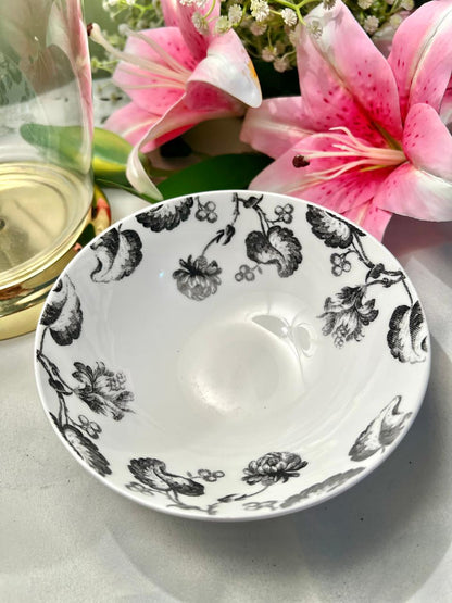 Vintage Black Floral Serving Bowl White