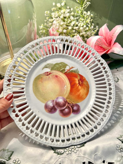 Vintage Pierced Fruit Serving Platter White