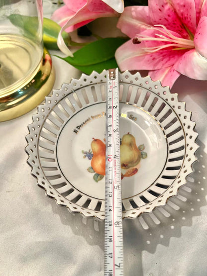 Vintage Pierced Fruit Serving Bowl Gold Trim