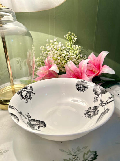 Vintage Black Floral Serving Bowl White