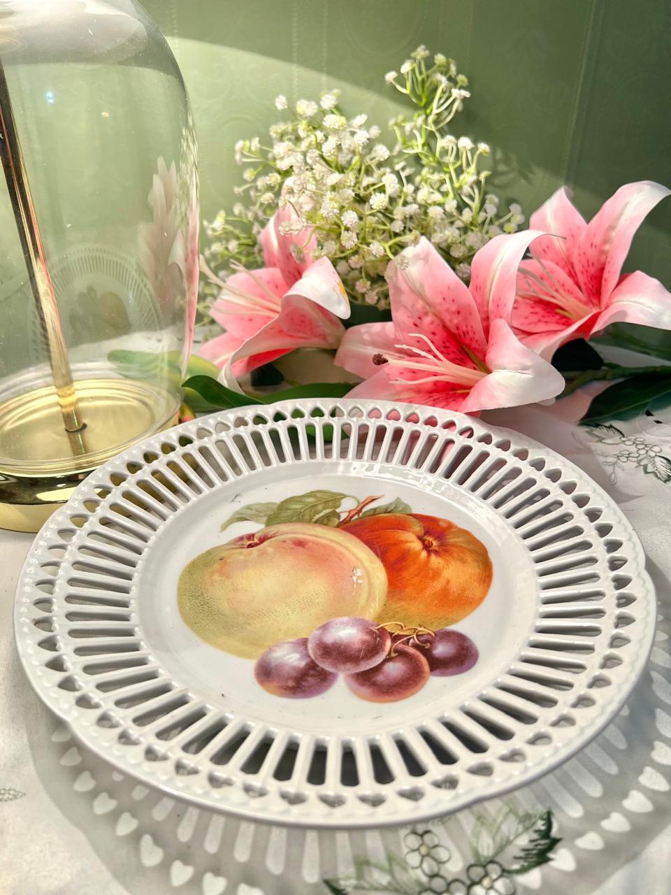 Vintage Pierced Fruit Serving Platter White