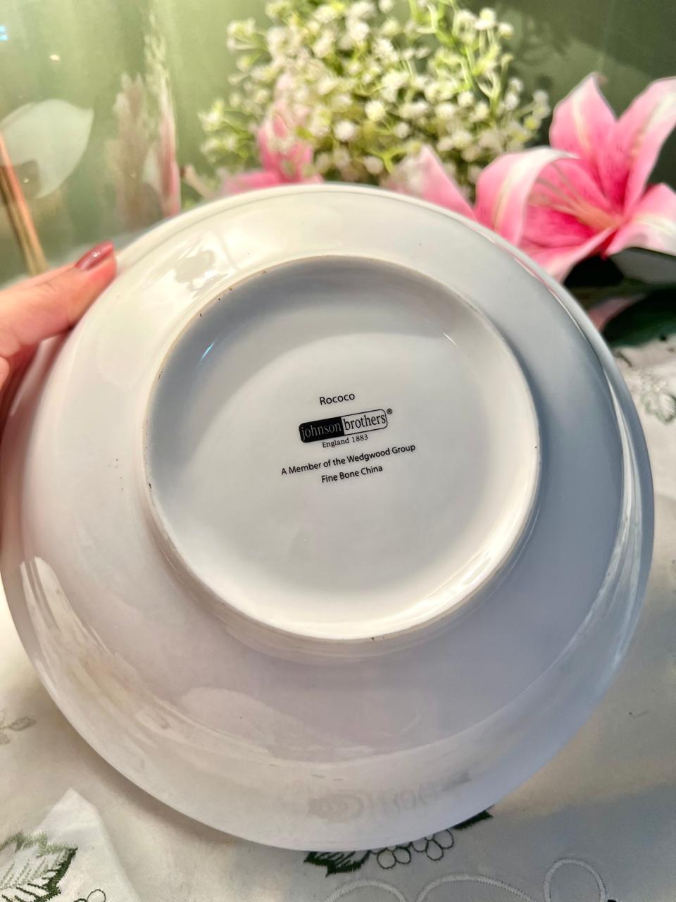 Vintage Black Floral Serving Bowl White