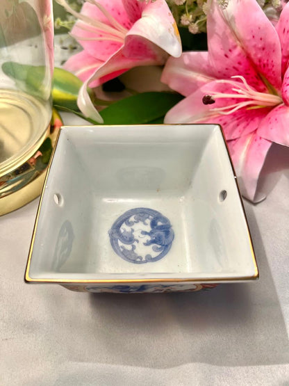 Japanese Ceramic Floral Square Planter Multicolour 4.5in