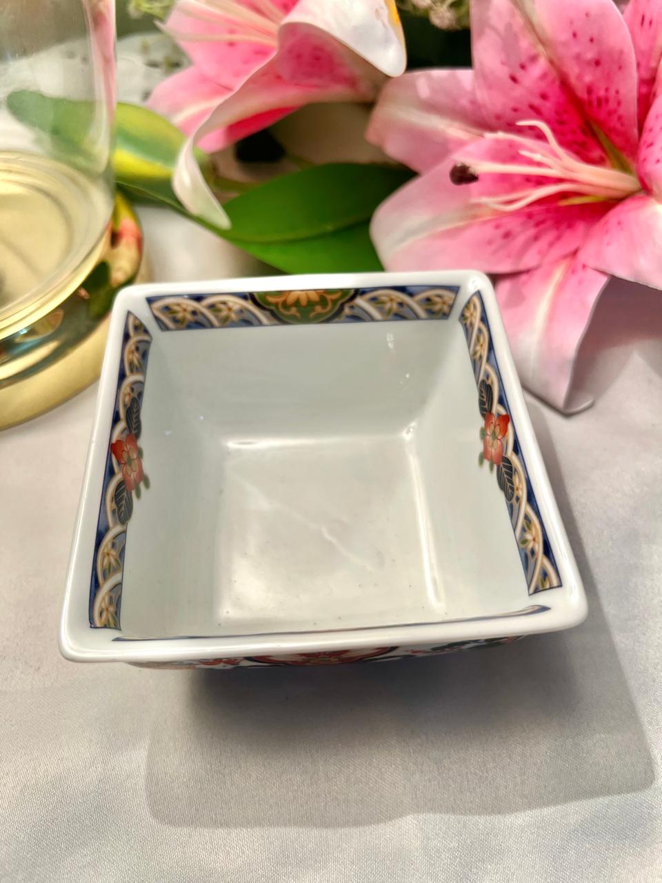 Japanese Ceramic Floral Square Planter Multicolour 4.5in