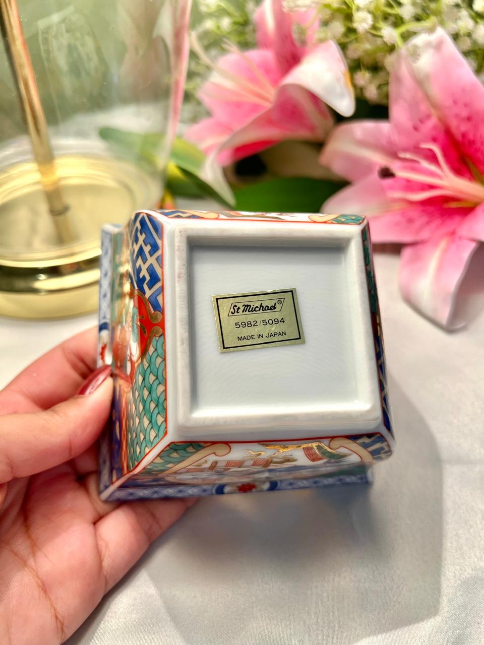 Japanese Ceramic Floral Square Planter Multicolour 4.5in
