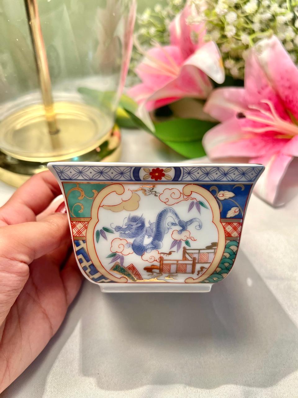 Japanese Ceramic Floral Square Planter Multicolour 4.5in