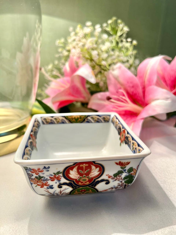 Japanese Ceramic Floral Square Planter Multicolour 4.5in