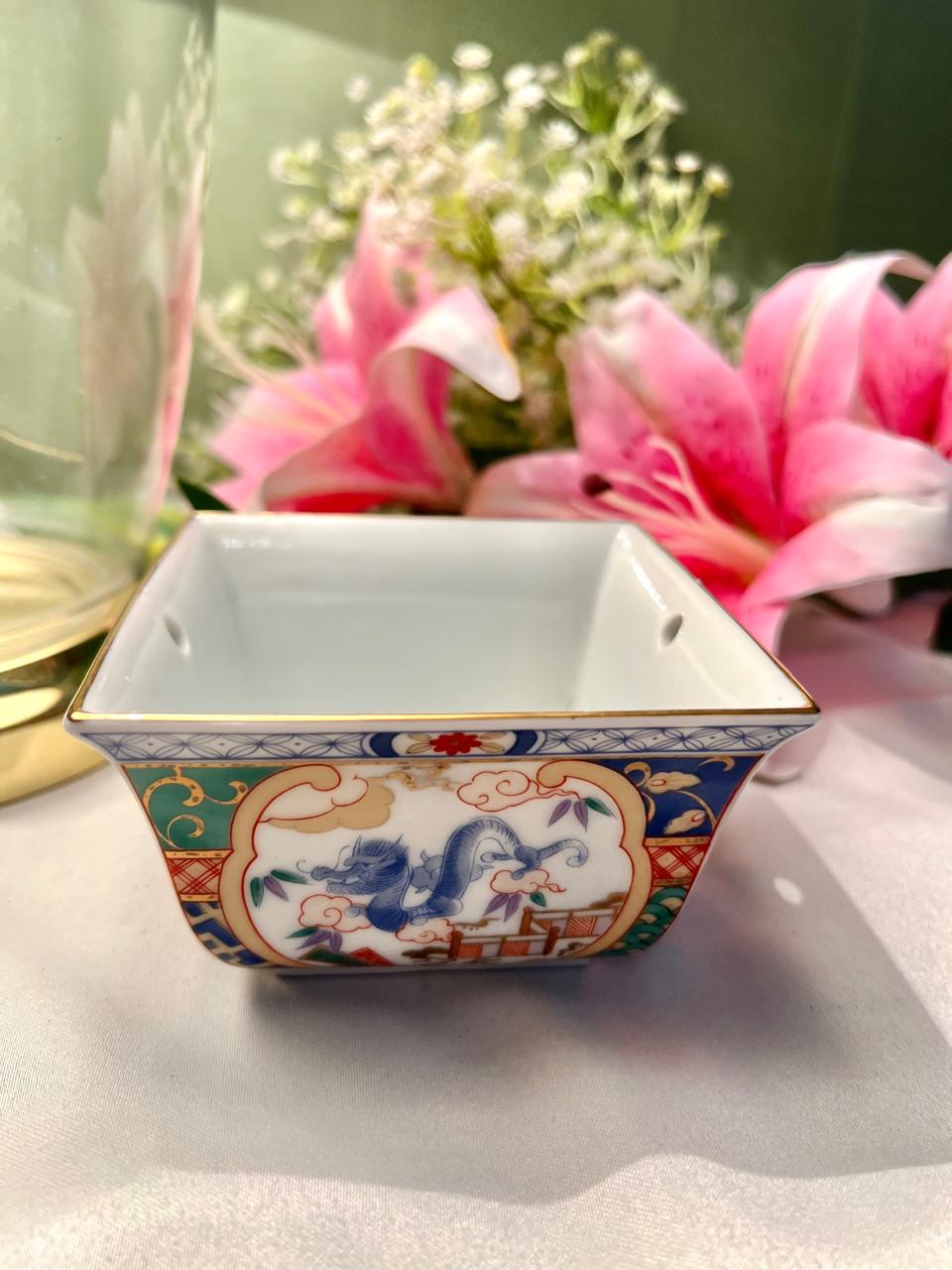 Japanese Ceramic Floral Square Planter Multicolour 4.5in