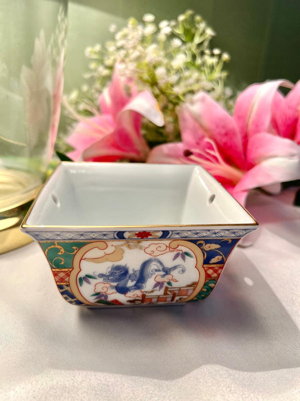 Japanese Ceramic Floral Square Planter Multicolour 4.5in