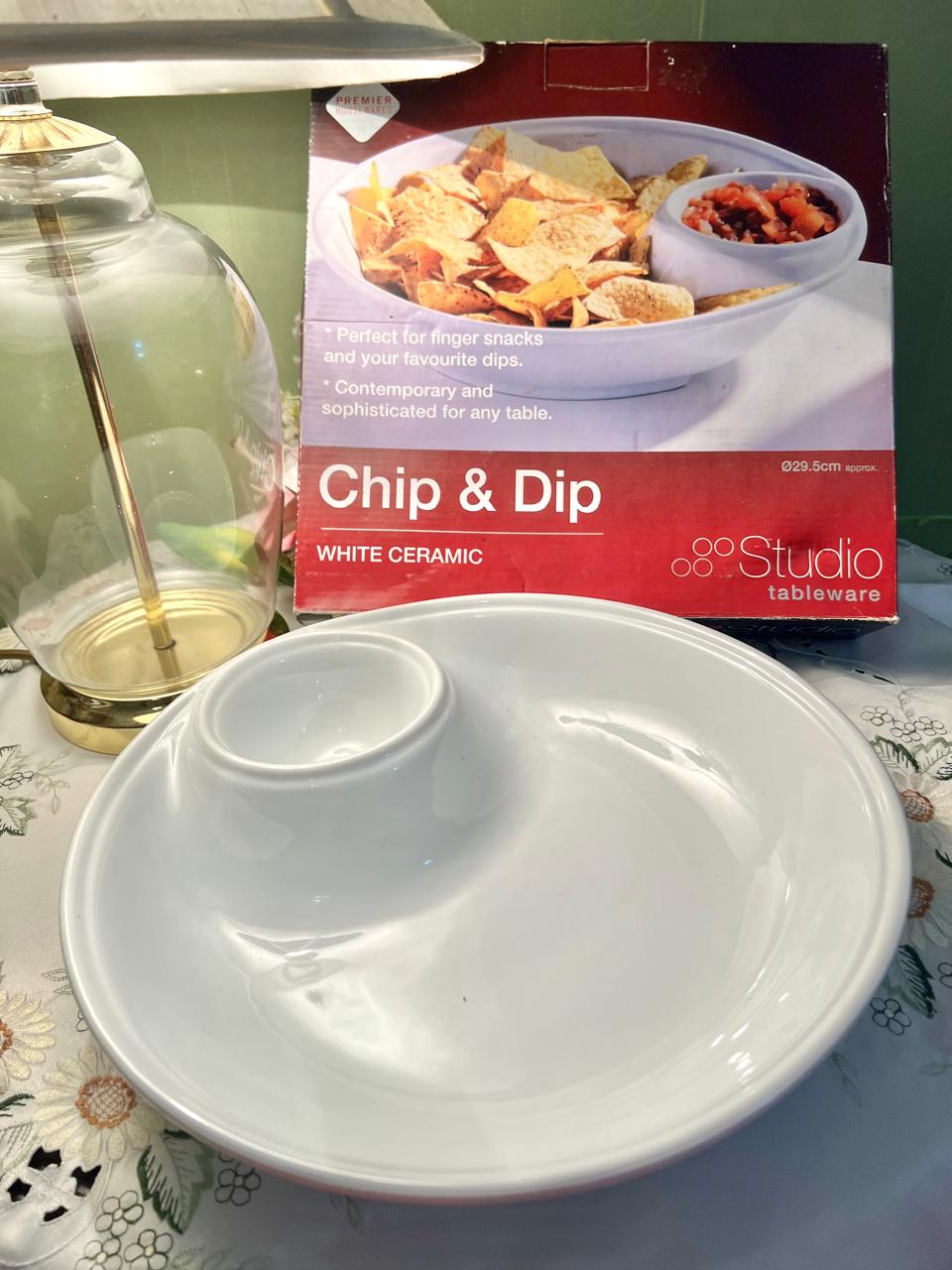 White Ceramic Chip & Dip Serving Platter (Box Packed)