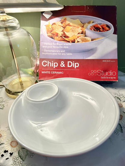 White Ceramic Chip & Dip Serving Platter (Box Packed)