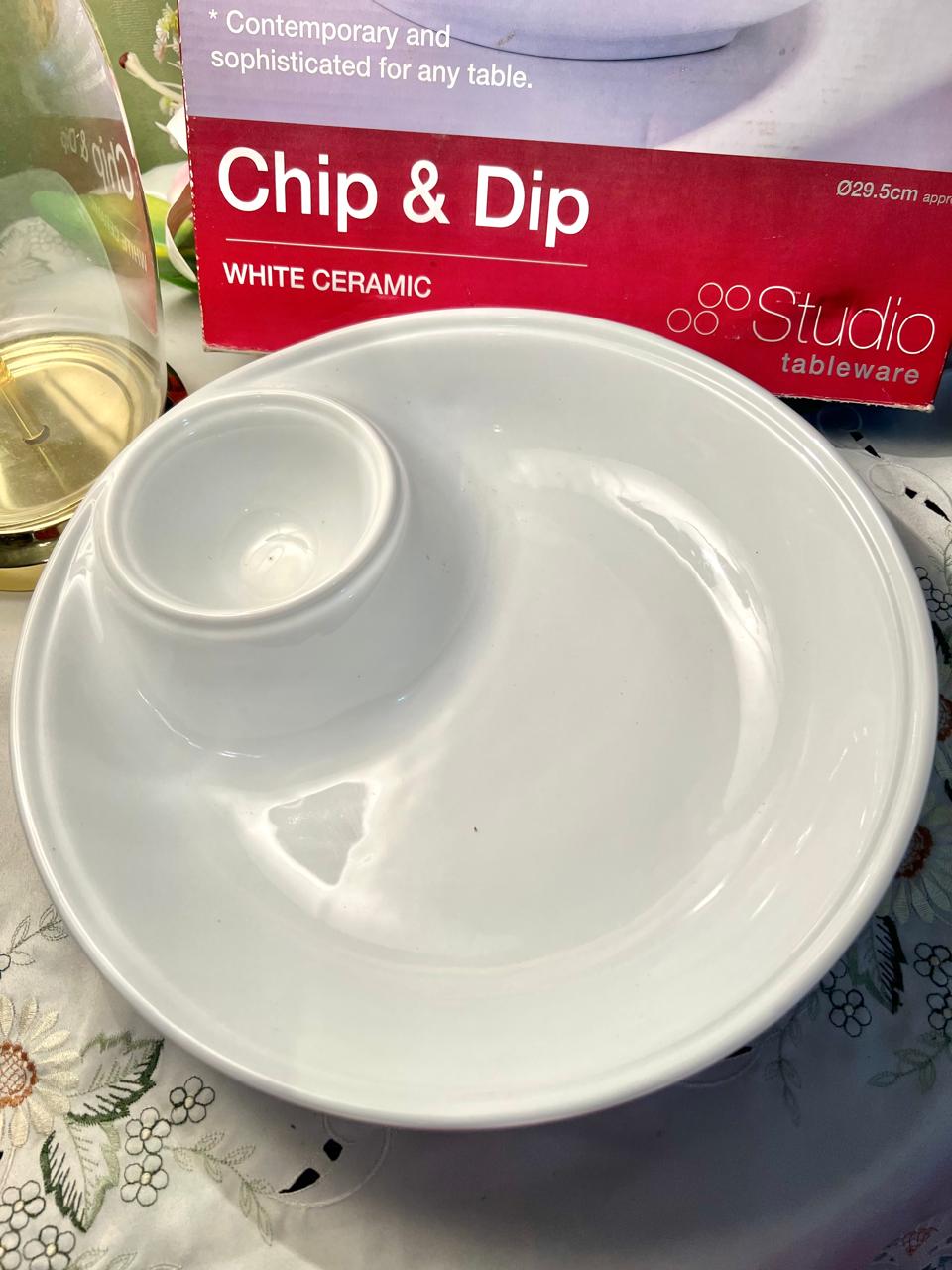 White Ceramic Chip & Dip Serving Platter (Box Packed)