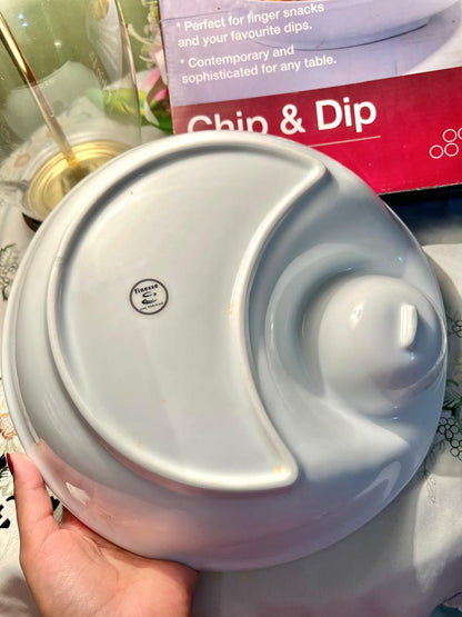 White Ceramic Chip & Dip Serving Platter (Box Packed)