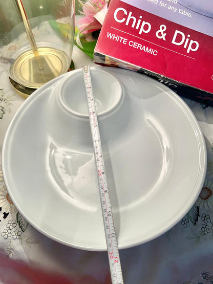 White Ceramic Chip & Dip Serving Platter (Box Packed)