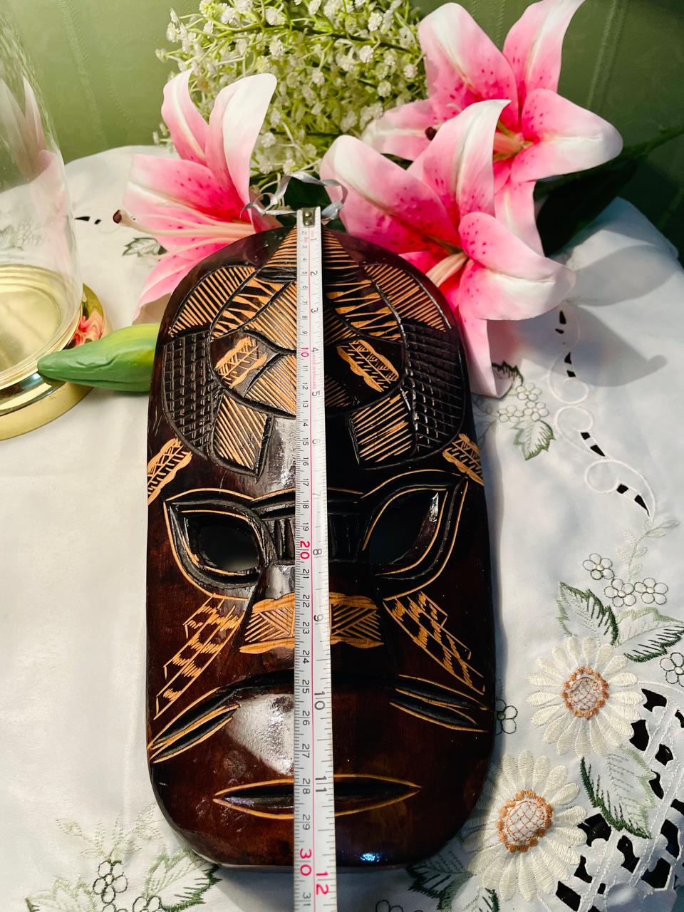 Vintage Carved Wooden Tribal-Style Wall Mask Approx. 30 cm