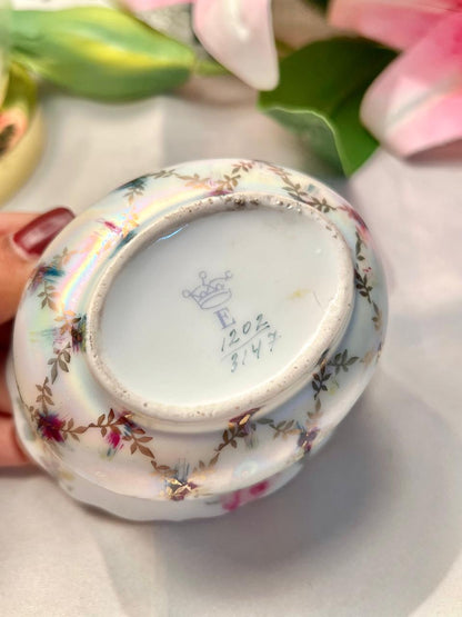 Vintage Floral Sugar Bowl Pink Roses Gold Trim