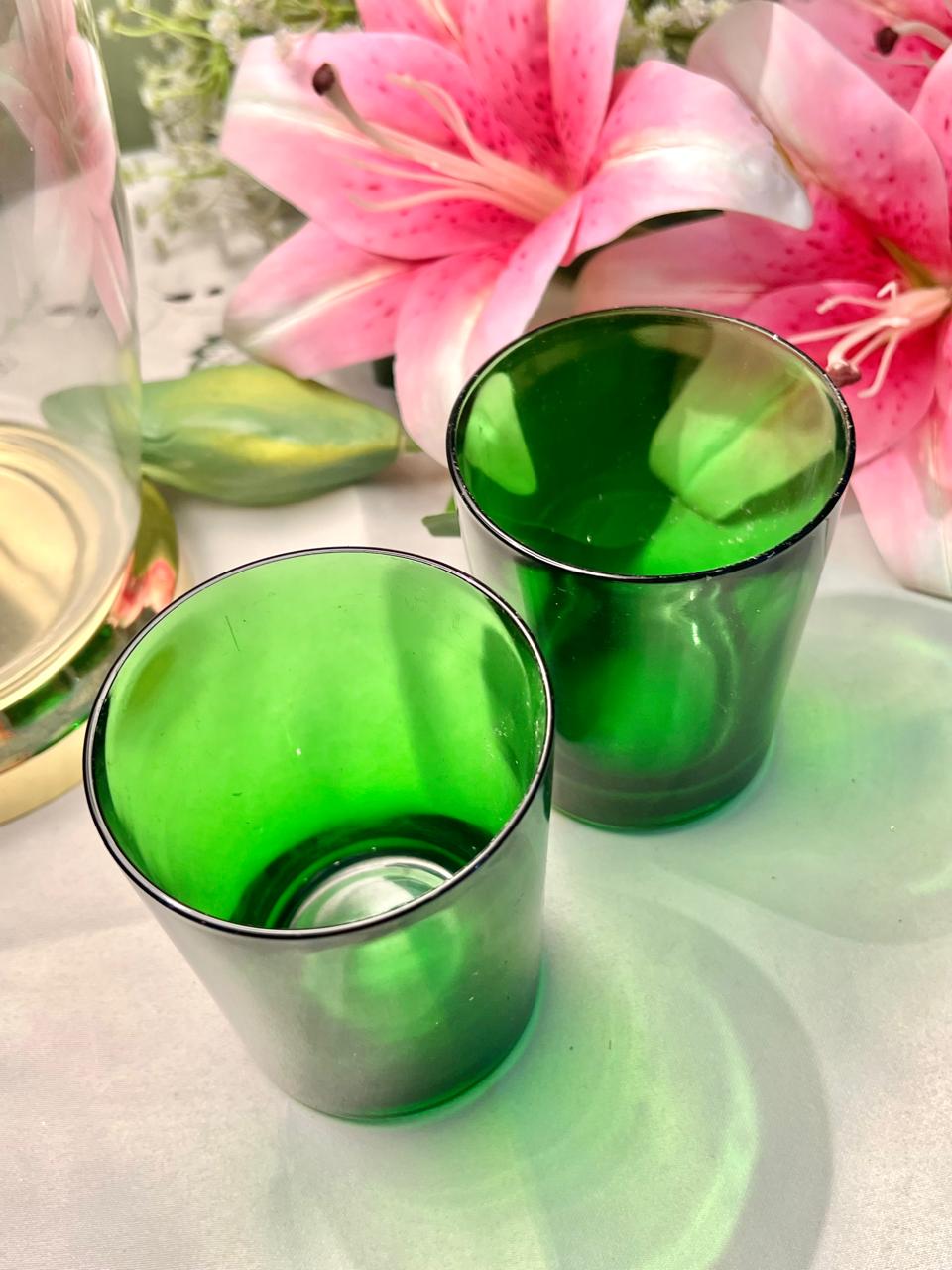 Vintage Green Crystal Tumblers Set of 2