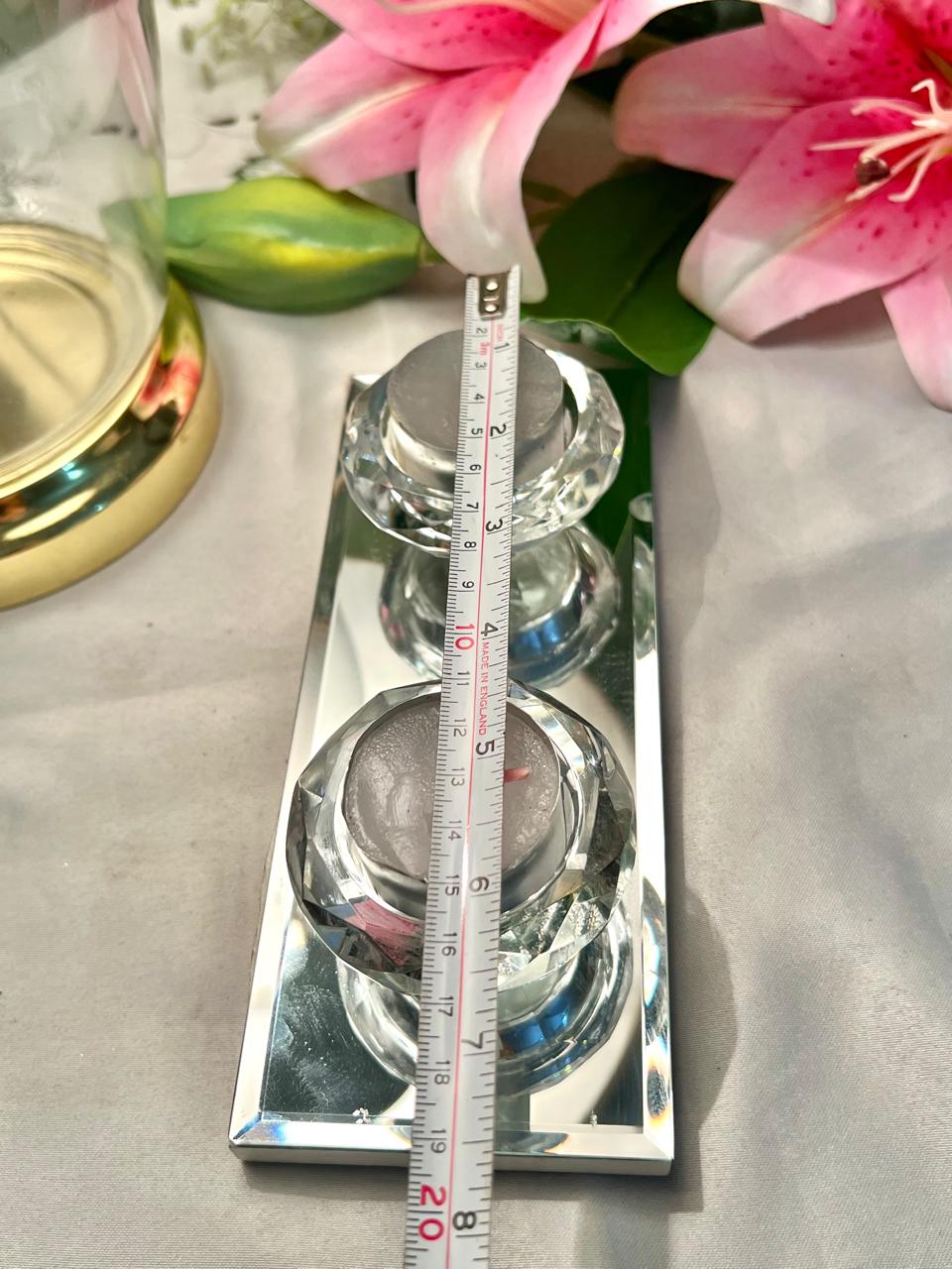 Vintage Crystal Candle Holder Set Mirrored Base 8 in