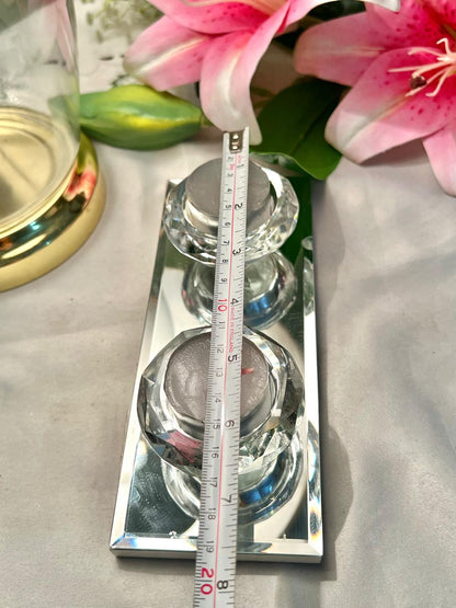 Vintage Crystal Candle Holder Set Mirrored Base 8 in