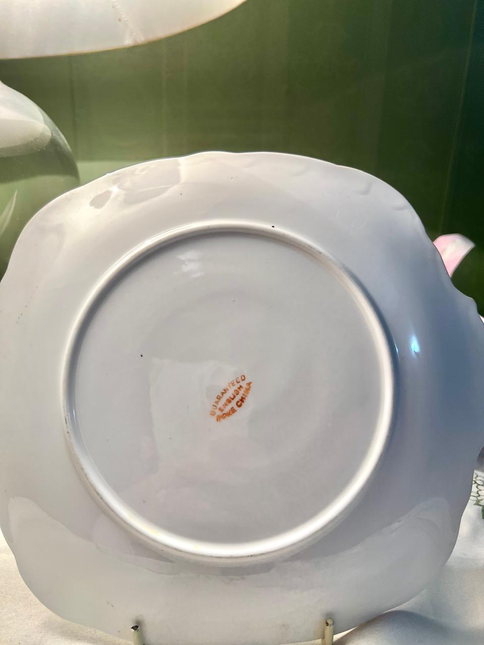 English Bone China Square Cake Plate Brown Trim 20cm