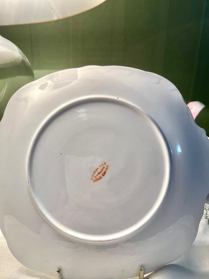 English Bone China Square Cake Plate Brown Trim 20cm