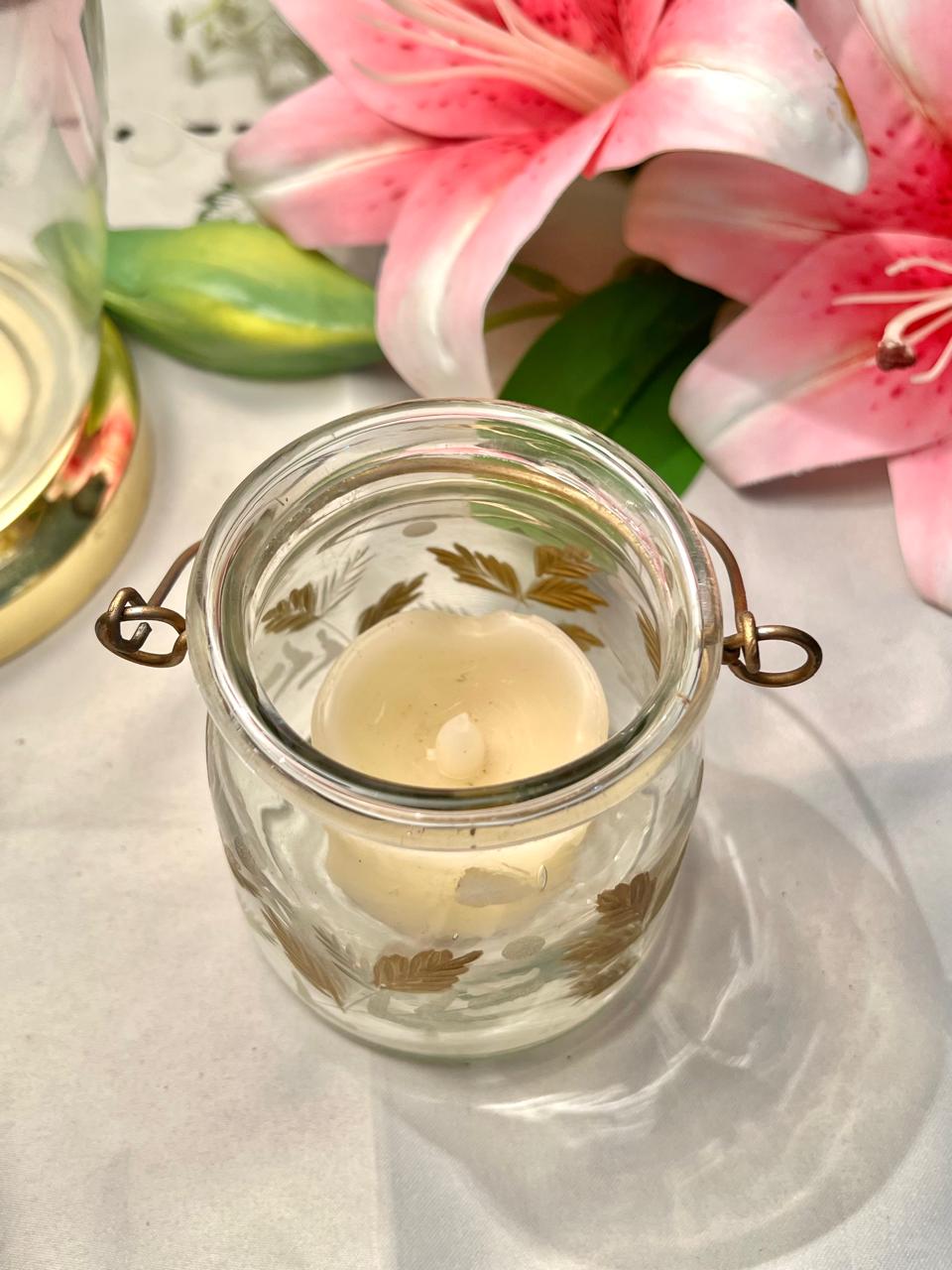 Vintage Clear Crystal Candle Jar Gold Leaf Detail