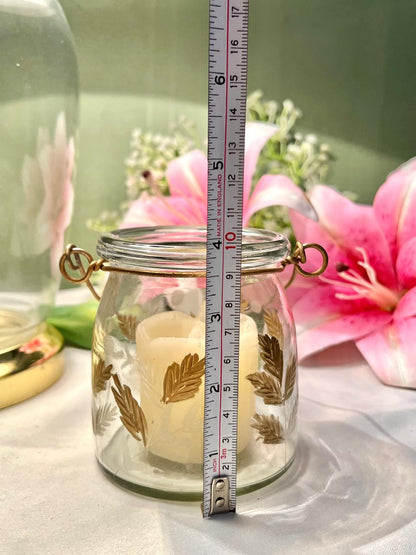 Vintage Clear Crystal Candle Jar Gold Leaf Detail