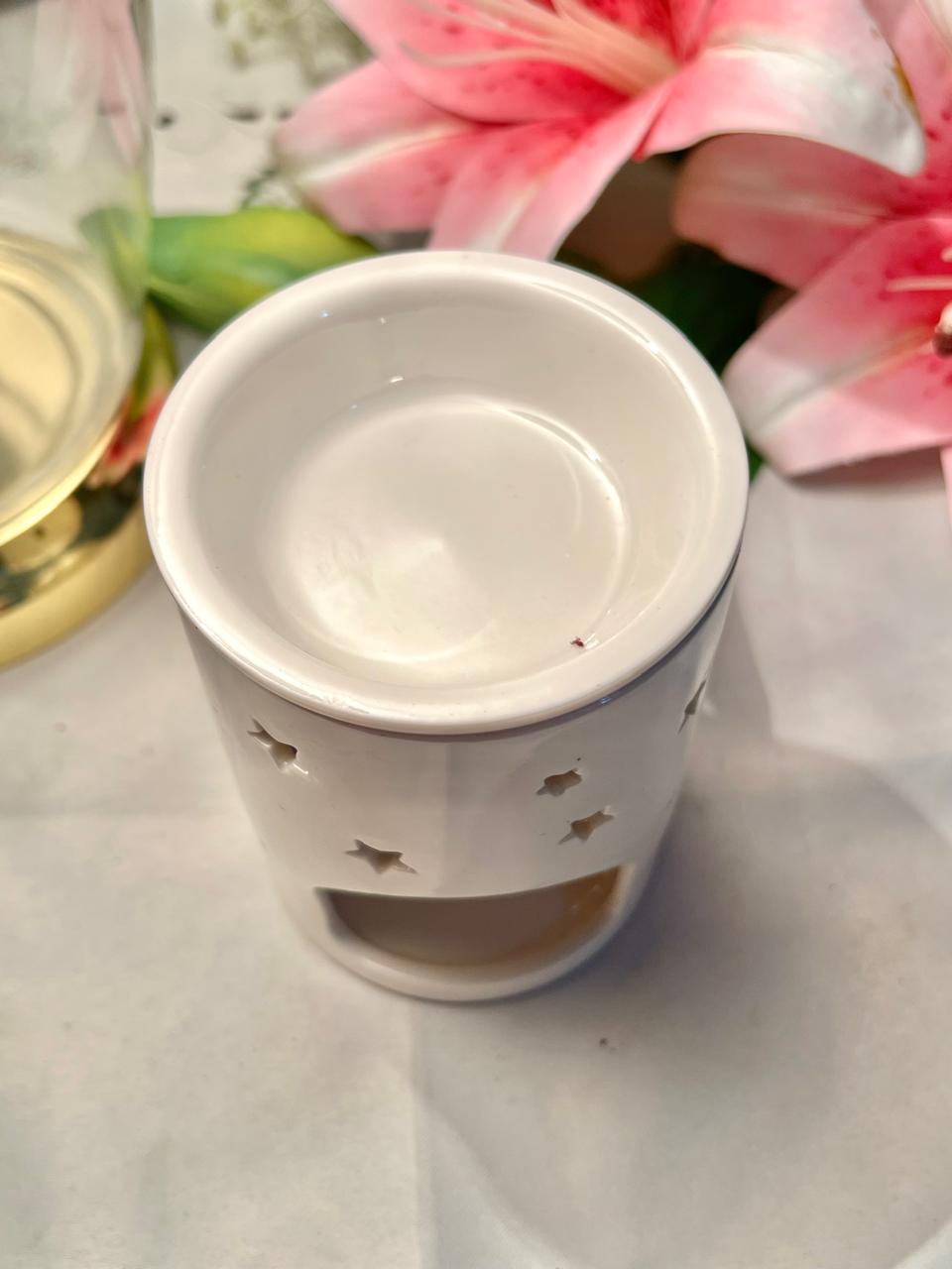 Vintage White Star Cut-Out Ceramic Candle Holder