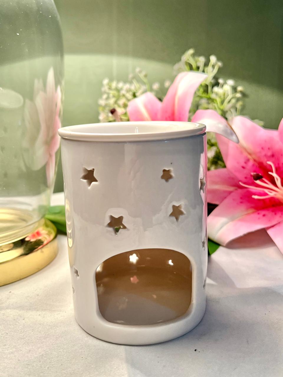 Vintage White Star Cut-Out Ceramic Candle Holder