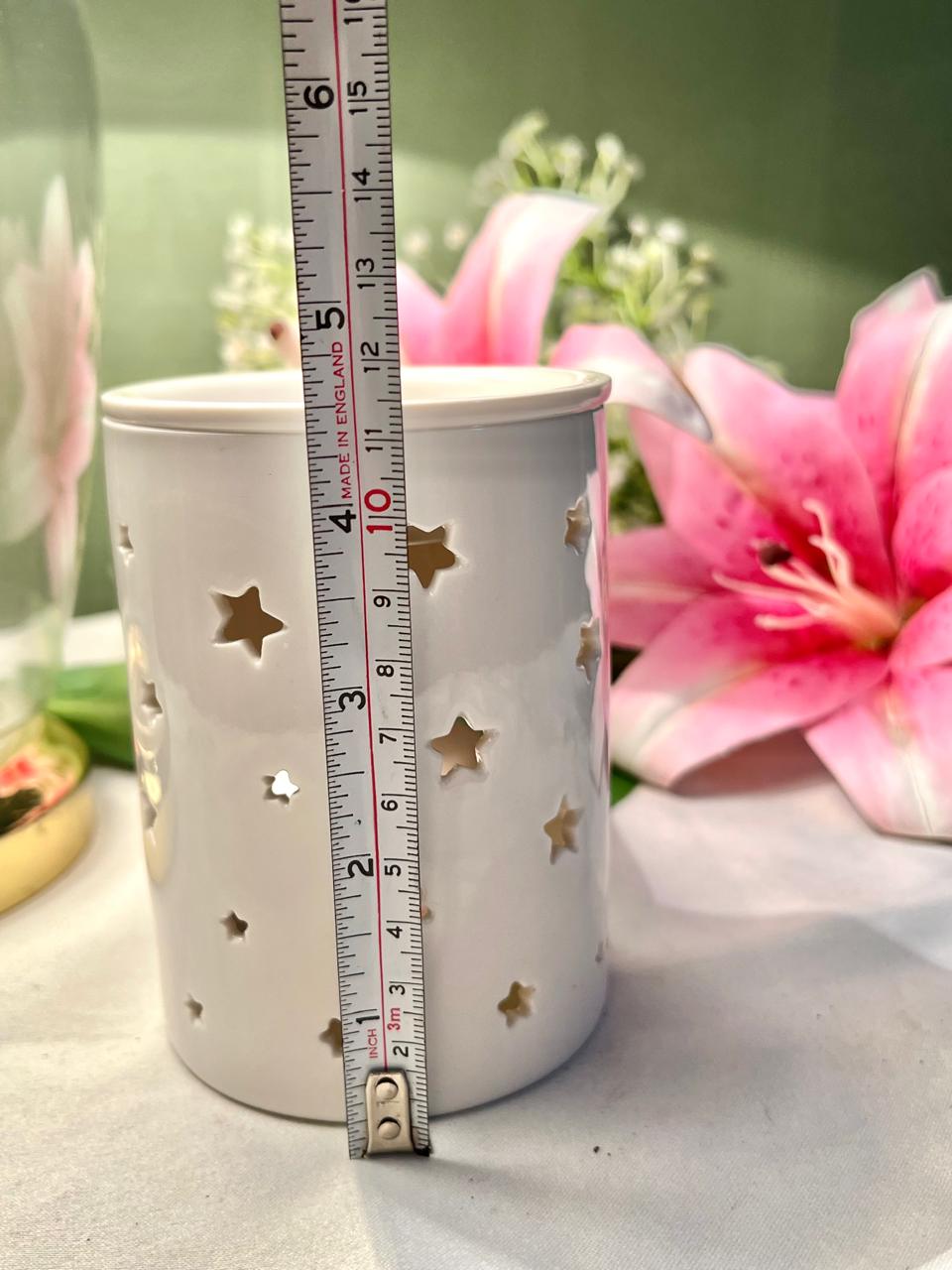 Vintage White Star Cut-Out Ceramic Candle Holder
