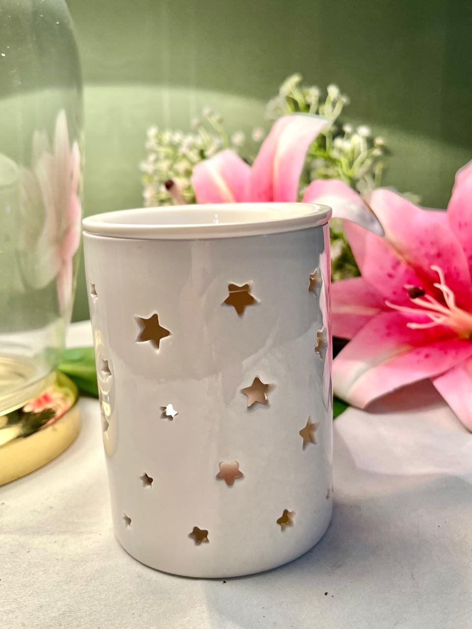 Vintage White Star Cut-Out Ceramic Candle Holder