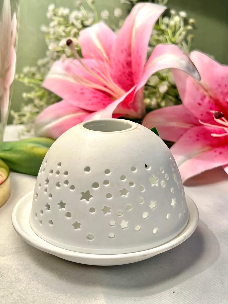 Vintage White Star Cut-Out Candle Holder with Base