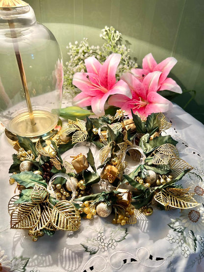 6-Piece Gold & Green Christmas Napkin Ring Set