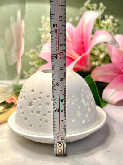 Vintage White Star Cut-Out Candle Holder with Base