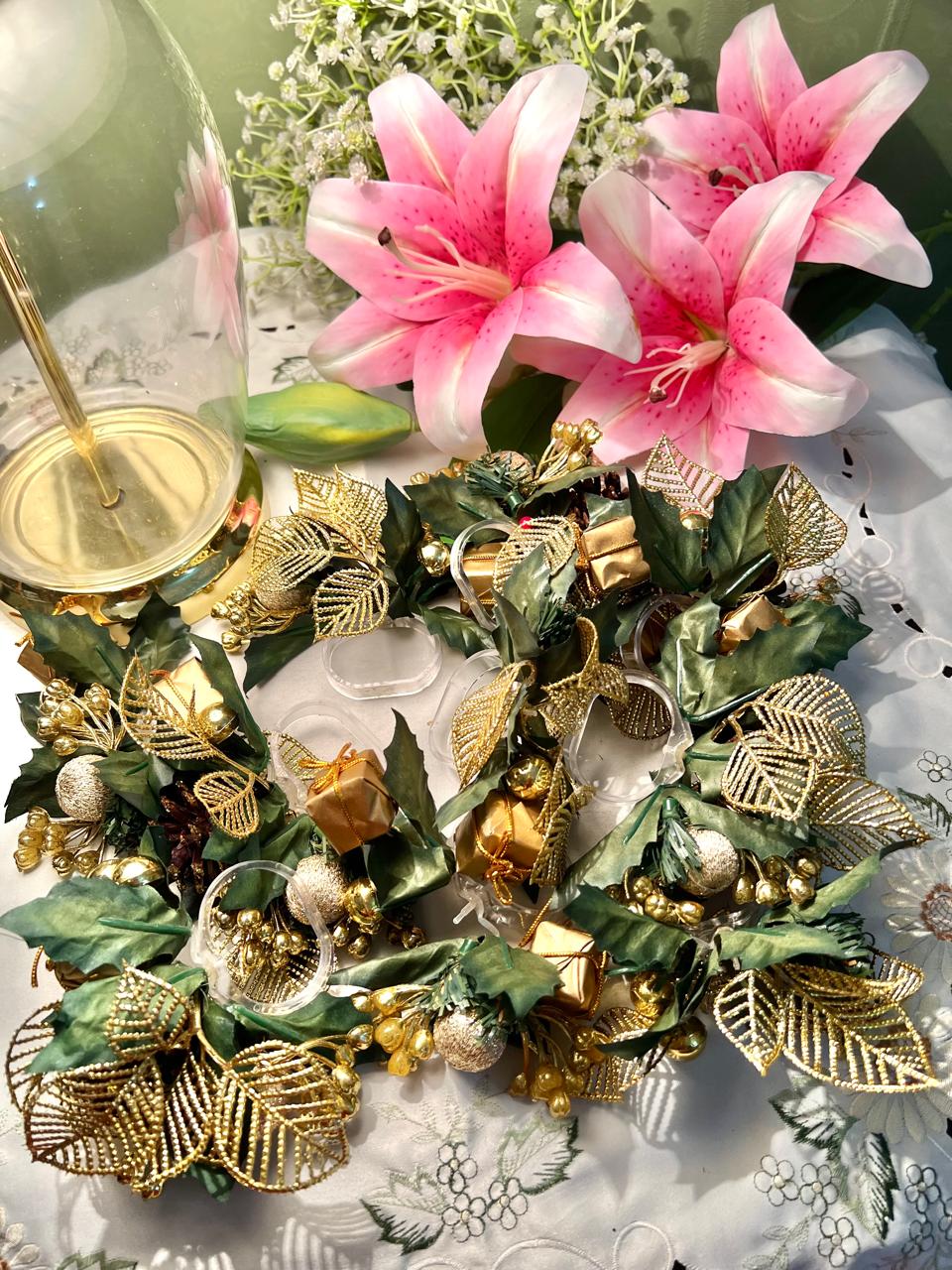 6-Piece Gold & Green Christmas Napkin Ring Set